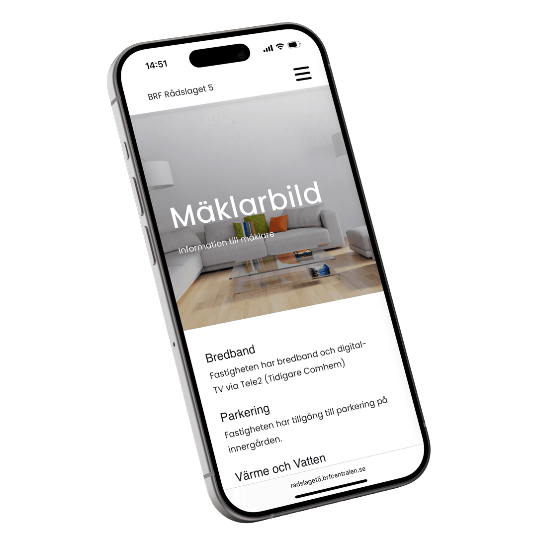 BRF Centralen funktioner i mobilvy